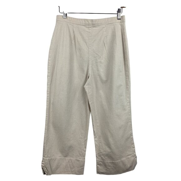 Stephanie Parks Womens Beige Checkered Pants Size M Cotton Blend - Picture 2 of 5